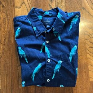 American Eagle Outfitters Men's Navy Parrot Print Shirt